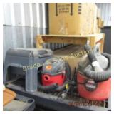 GROUP OF 2 USED SHOP VACS AND ONE STEPSTOOL