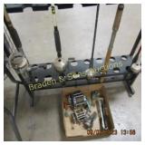 GROUP OF 4 USED FISHING POLES AND BOX OF