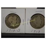 US 1912-S AND 1913-P BARBER SILVER HALF DOLLARS