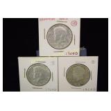 GROUP OF THREE 1964-D KENNEDY SILVER HALF DOLLARS