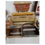 CUSTOM BUILT COCA COLA STOOL AND 4 VINTAGE SODA