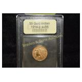 USCG GRADED AU55 1914-P $5 GOLD INDIAN HEAD COIN