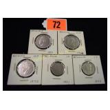 GROUP OF 5 BELGIUM COINS
