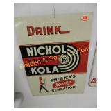 VINTAGE 28" X 20" NICHOL COLA ADVERTISING SIGN
