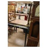 GROUP OF 2 VINTAGE TABLES & 1 GRANDFATHER CLOCK