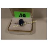 LADIES STERLING SILVER AND GEMSTONE RING, SIZE 7