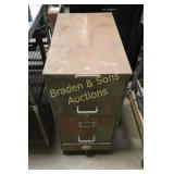 USED 2 DRAWER METAL FILE CABINET ON WHEELS.