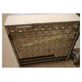 USED 35" NUT/BOLT BIN. MISSING SOME DRAWERS.