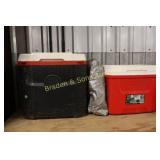 GROUP OF 2 USED COOLERS & 1 USED TARP