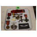 TRAY OF ASSTD GERMAN NAZI MEDALS ETC.
