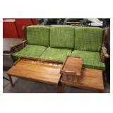 VINTAGE COUCH WITH COFFEE AND END TABLE.