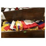 LARGE GROUP OF MILITARY FLAGS IN WOODEN