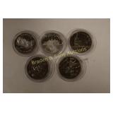 GROUP OF 5 BRILLIANT UNCIRCULATED SILVER CLAD