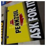 VINTAGE 18"X22" DOUBLE SIDED PENNZOIL