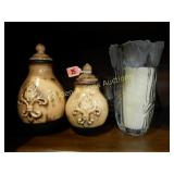 GROUP OF 2 CONTEMPORARY CANNISTERS AND ONE CRYSTAL