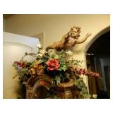 LARGE ANGEL FIGURINE WITH FLORAL ARRANGEMENT