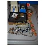 TRAY OF ASSTD COSTUME JEWELRY AND WATCHES