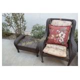 WICKER ARM CHAIR WITH OTTOMAN
