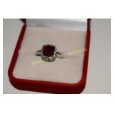 LADIES STERLING SILVER WITH RED GARNET AND