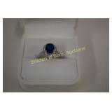 LADIES STERLING SILVER AND BLUE SAPPHIRE RING