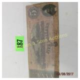 CONFEDERATE STAES OF AMERICA $5.00 BILL DATED