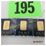 GROUP OF 3 SWISS 1 GRAM PAMP GOLD BARS
