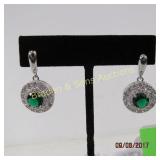 LADIES STERLING SILVER AND GREEN EMERALD EARRINGS