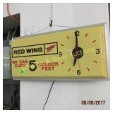 VINTAGE 24" X 10" RED WING AD WALL CLOCK