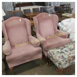 GROUP OF 2 WINGBACK CHAIRS WITH OTTOMAN