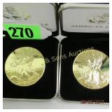 GROUP OF TWO 2002 GOLD PLATED SILVER EAGLES
