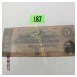 CONFEDERATE STAES OF AMERICA $5.00 BILL DATED