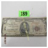 US SERIES 1929 $5.00 NATIONAL CURRENCY NOTE,