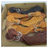GROUP OF 10 TOOLED LEATHER SPUR STRAPS