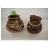 GROUP OF TWO 5" ANASAZI STYLE CLAY POTS.