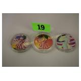 GROUP OF 3 COLORIZED AMERICAN SILVER EAGLES