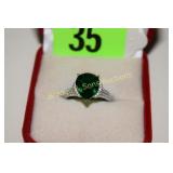LADIES STERLING SILVER AND EMERALD RING SIZE 8
