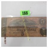 CONFEDERATE STAES OF AMERICA $5.00 BILL DATED