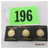 GROUP OF 3 CANADIAN ONE GRAM GOLD COINS