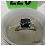 LADIES STERLING SILVER AND DARK BLUE SAPPHIRE