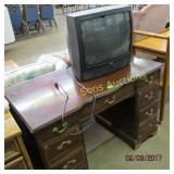 SMALL WOODEN DESK WITH TV