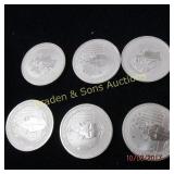 GROUP OF 6 CANADIAN SILVER HALF DOLLARS