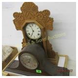 SMALL TV TRAY AND 2 MANTLE CLOCKS