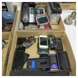 GROUP OF 2 BOXES OF ASSTD PHONES, CAMERAS, CAR
