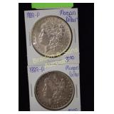 GROUP OF TWO 1889-P MORGAN SILVER DOLLARS
