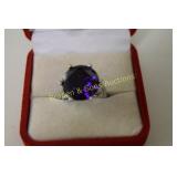 LADIES STERLING SILVER AND PURPLE AMETHYST RING