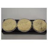 GROUP OF 3 GOLD PLATED 2002 SILVER EAGLES