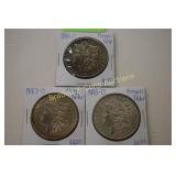 GROUP OF 3 MORGAN SILVER DOLLARS. 1884-O, 1885-O