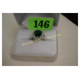 LADIES STERLING SILVER GREEN EMERALD AND WHITE