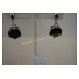 LADIES STERLING SILVER AND EMERALD EARRINGS