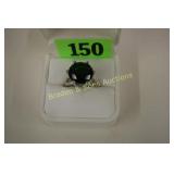 LADIES STERLING SILVER AND EMERALD RING